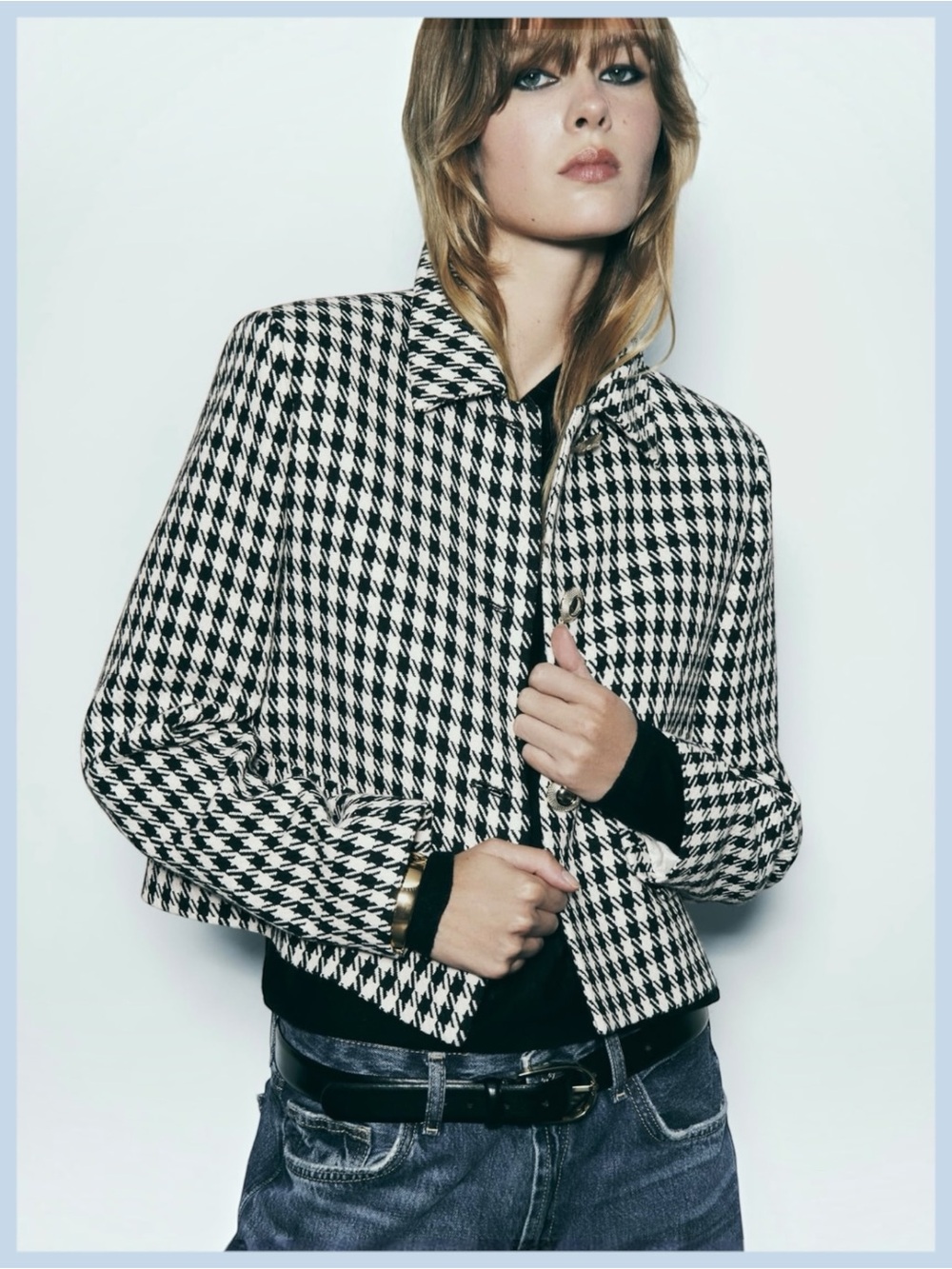 Zara Textured Houndstooth Blazer Jacket